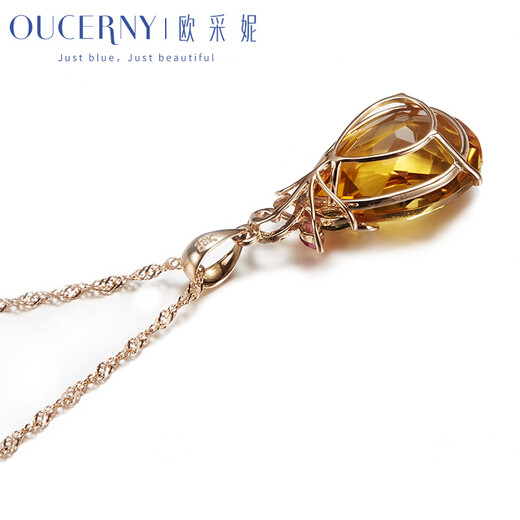 Ouchini jewelry 18k gold inlaid citrine pendant for women citrine colored gemstone necklace 18k rose gold customized model
