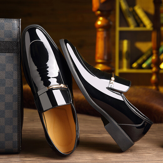 Shamessi's new business formal leather shoes for men with fleece covers fashionable trendy low-top men's shoes 686 black four-season model 42