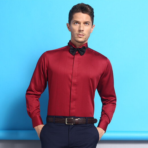 Saison 5 Robe de mariée spéciale Shirt Men's French Swallow Collar Shirt Mercerated Cotton Shirt Men's Long Manches Slim Red Sfl2Q30 37 (référence de poids 50-55 kg)