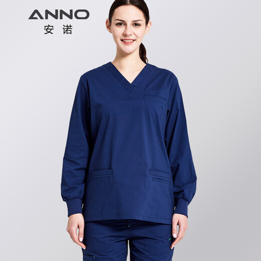 ANNO long-sleeved hand-washing uniforms for doctors and nurses, solid color Korean style slim-fitting operating room uniforms, clean room uniforms, customizable printing and embroidery, navy blue XL