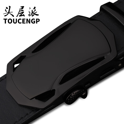 头层派（TOUCENGP） 男士皮带真皮情人节头层纯牛皮腰带男式款休闲商务中青年裤带 3519（黑色亮面扣） 120cm 长度