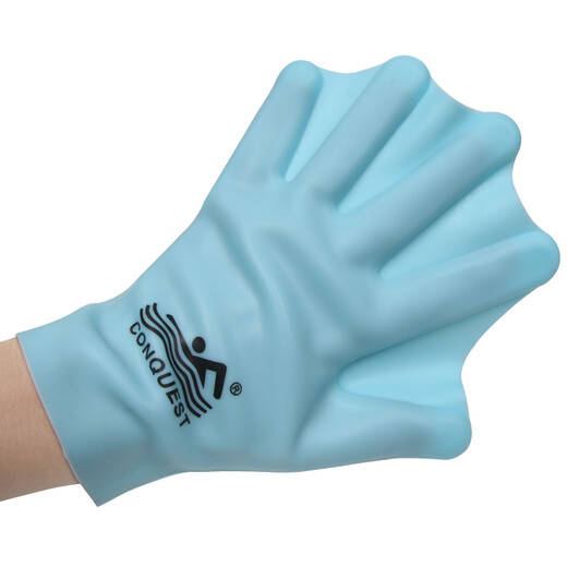 Conquête des sangles de natation adultes / enfants, du pagayage universel et des équipements d'entraînement de natation des palmiers, des gants de plongée, une patte de canard imitation, un bleu clair, un grand (modèle adulte)