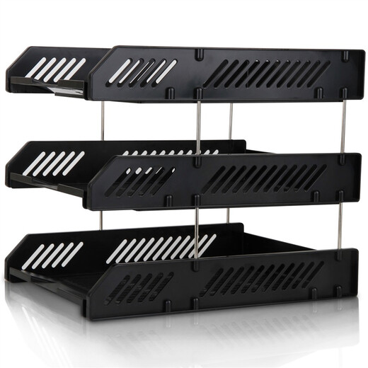 
Deli (deli) three-layer hollow storage file holder free disassembly assembly file disk/file frame bar desktop file storage box file storage rack management black 9209