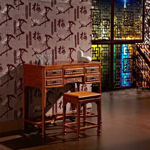 Andi mahogany furniture African rosewood (scientific name: Hedgehog rosewood) dressing table, new Chinese style classical bedroom solid wood furniture dressing table dressing table, flip top dressing table, dressing table + makeup stool (with tissue box)