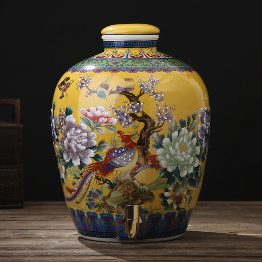 Junxiang Jingdezhen ceramic wine jar wine jar with faucet wine bottle soaking wine jar wine storage jar 10 Jin Jin equals 0.5 kg 20 Jin Jin equals 0.5 kg 30 Jin Jin equals 0.5 kg 50 Jin Jin equals 0.5 kg Packed with sealing cover yellow (with faucet) 20 Jin Jin equals 0.5 kg Packed
