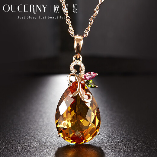 Ouchini jewelry 18k gold inlaid citrine pendant for women citrine colored gemstone necklace 18k rose gold customized model
