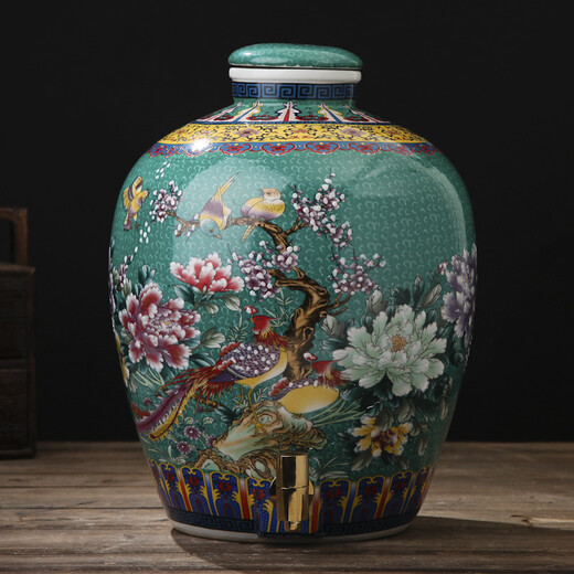 Junxiang Jingdezhen ceramic wine jar wine jar with faucet wine bottle soaking wine jar storage wine jar 10 Jin Jin equals 0.5 kg 20 Jin Jin equals 0.5 kg 30 Jin Jin equals 0.5 kg 50 Jin Jin equals 0.5 kg Packed with sealing cover green (with faucet) 10 Jin Jin equals 0.5 kg Packed