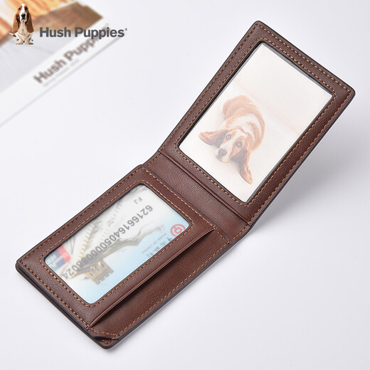 Hush Puppies driver's license leather case men's ID holder mini thin multi-functional bank card holder horizontal wallet driver's ID holder brown