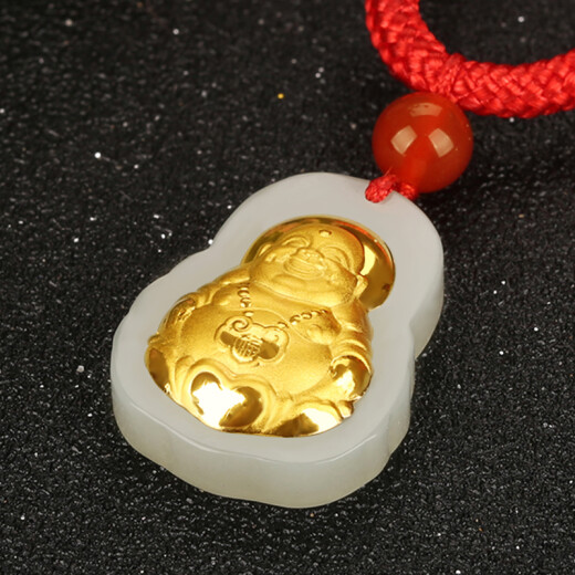 City Jade Light Gold Inlaid Jade Pure Gold Inlaid Hetian Jade Guanyin Buddha Necklace for Men and Women Jade Pendant with Certificate Buddha Pendant