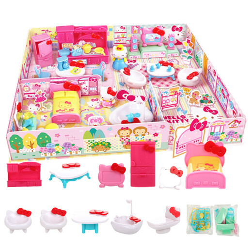 HelloKitty Hello Kitty Toy Children's Simulation Kitchen Room Furniture Play House Set Girls Gift Set KT Home Set 061