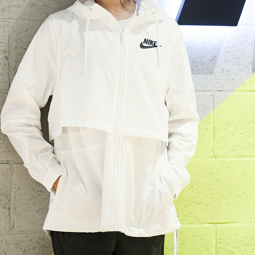Nike (Nike) Jacke Frauen Frühling Neues lässige Outdoor-Sport komfortable atmungsaktive Kapuze mit Kurztrocknen winddichtem Jacke DM6180-100 Weiß M.