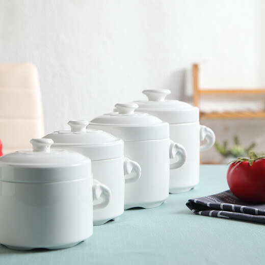 Remec Jin Yu Ruimei Pure White Elephant Double Cover and Double Ear Ceramic Stew Cup 1 Pack 400ML Stew Bowl Bird's Nest Soup Cup