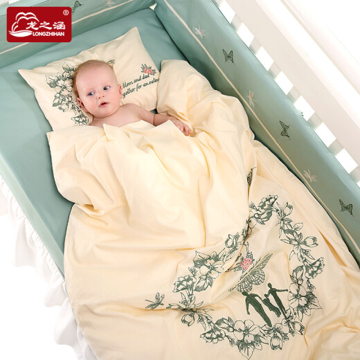 Longzhihan baby bedding crib bumper set ten-piece set pure cotton newborn baby quilt sheet pillow four-piece set parent-child paradise (embroidered style) 65*120cm (ten-piece set)