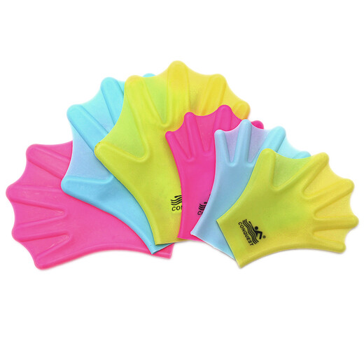 Conquête des sangles de natation adultes / enfants, du pagayage universel et des équipements d'entraînement de natation des palmiers, des gants de plongée, une patte de canard imitation, un bleu clair, un grand (modèle adulte)