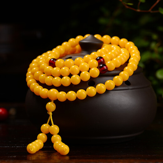 Jing Yuxiang Beeswax Bracelet 108 Natural Old Honey Chicken Fat Yellow Buddha Beads Sweater Necklace Women's Multi-circle Amber Bracelet Men's 5.5-6mm Three Circles