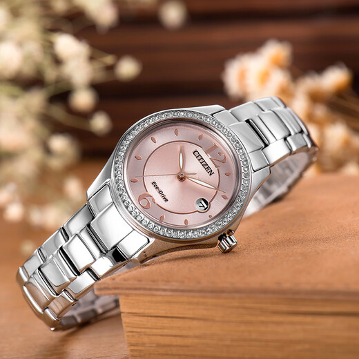 CITIZEN watch women's Japanese and Korean watch light kinetic energy powder dial day display steel belt fashion business Christmas gift FE1140-51X