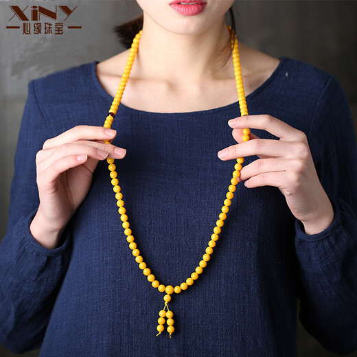 Jing Yuxiang Beeswax Bracelet 108 Natural Old Honey Chicken Fat Yellow Buddha Beads Sweater Necklace Women's Multi-circle Amber Bracelet Men's 5.5-6mm Three Circles
