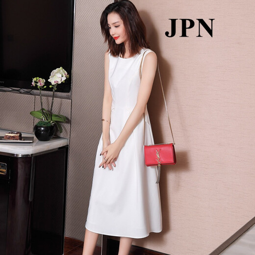 
JPN Hong Kong trendy sleeveless dress for women 2025 new temperament goddess Fan Mingyuan party vest skirt A-line skirt summer white dress L