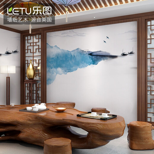 英国 乐图（LETU）水墨国画壁画无缝大型壁纸墙纸客厅电视背景墙卧室定制墙布G-897 皇家丝绢壁布（无缝）