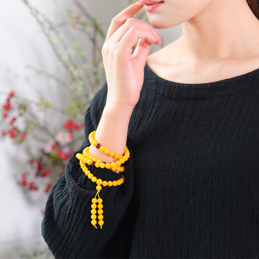 Jing Yuxiang Beeswax Bracelet 108 Natural Old Honey Chicken Fat Yellow Buddha Beads Sweater Necklace Women's Multi-circle Amber Bracelet Men's 5.5-6mm Three Circles