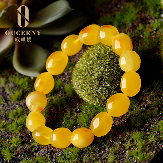 Ouchini beeswax bracelet for women, old beeswax, natural raw stone, chicken fat, yellow and red honey, men's amber bracelet, women's model A7251