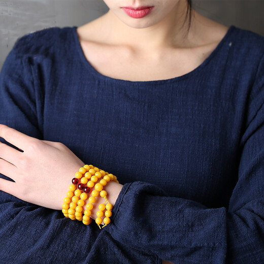 Jing Yuxiang Beeswax Bracelet 108 Natural Old Honey Chicken Fat Yellow Buddha Beads Sweater Necklace Women's Multi-circle Amber Bracelet Men's 5.5-6mm Three Circles
