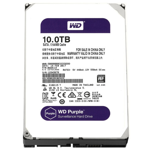 Western Digital (WD) Purple Disk 10TBSATA6Gb/s256M Surveillance Hard Drive (WD100EJRX)
