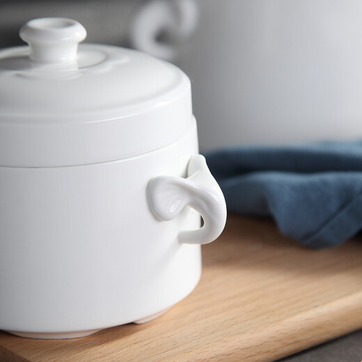 Remec Jin Yu Ruimei Pure White Elephant Double Cover and Double Ear Ceramic Stew Cup 1 Pack 400ML Stew Bowl Bird's Nest Soup Cup