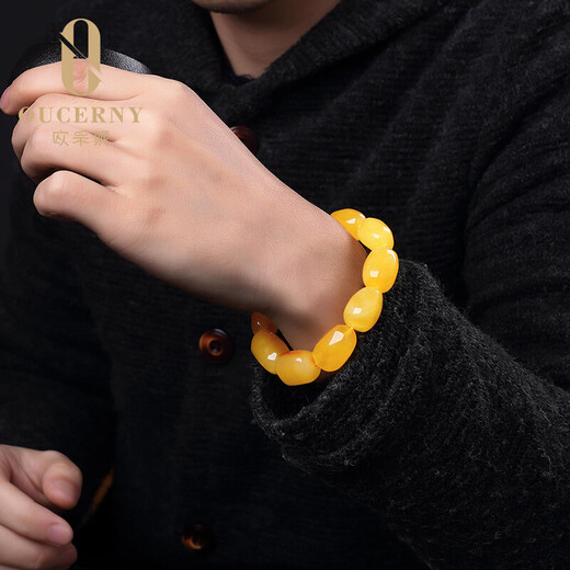 Ouchini beeswax bracelet for women, old beeswax, natural raw stone, chicken fat, yellow and red honey, men's amber bracelet, women's model A7251