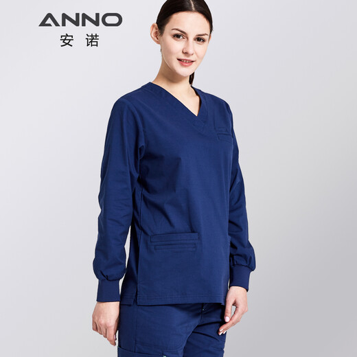 ANNO long-sleeved hand-washing uniforms for doctors and nurses, solid color Korean style slim-fitting operating room uniforms, clean room uniforms, customizable printing and embroidery, navy blue XL
