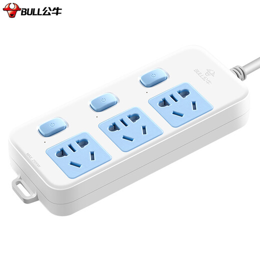 Bull socket basic blue and white model porous long-line multi-functional electrical plug-in board sub-control switch drag strip with child protection door/new national standard/socket/terminal board 3 positions [sub-control] 1.8 meters GN-314