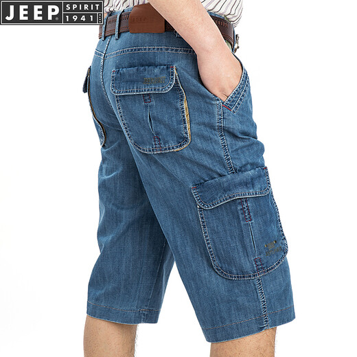 JEEP SPIRIT吉普休闲牛仔短裤男直筒宽松夏季七分裤多口袋工装中裤753 浅蓝753 42