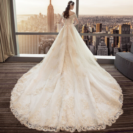 Fatiya Bride Wedding Master Vestido de novia 2024 NUEVO Color de champán Bandas de gran tamaño Tamil