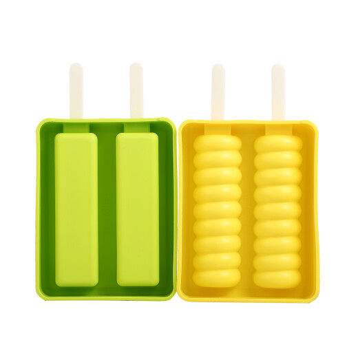 L'HOPAN DIY silicone household ice cream popsicle mold with lid, ice tray two-piece set yellow + green OP1025