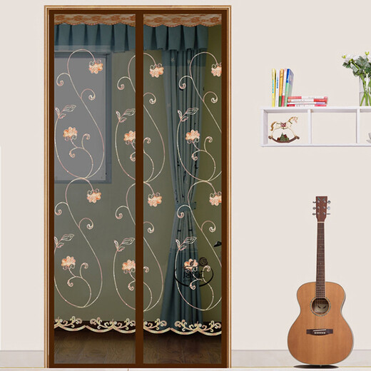 Gong Xun supports customization Velcro anti-mosquito door curtain summer silent magnetic encryption soft screen door sand window screen mesh mosquito self-adhesive removable Rich Flower Brown 90*210