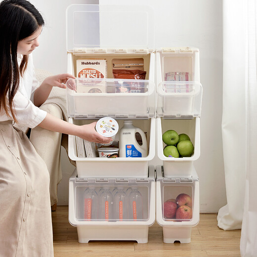 Bailu storage box with front side opening, children's snacks, toys, clothes storage box, plastic with lid, transparent flip-top storage box, mint green small size 3 pack