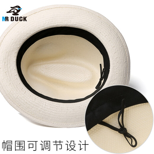 Mr DUCK秀场同款 纯手工编织防晒草帽 白色巴拿马帽 男女礼帽 大檐遮阳帽 MS186109-米白色 （经典款大边） M（适合56-58cm头围）