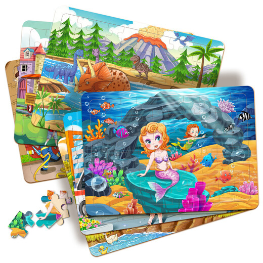 Miaowaer Puzzle Transporte infantil Marco de madera Puntuación Puntuación Animal Story Toys 3-6 años de edad de educación temprana SIDA con tren de mapa base [60 piezas]