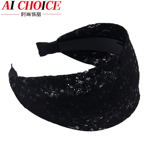 AiChoice ultra-wide hairpin with teeth, non-slip, Korean adult daily hairband to cover white hair, lace headband, fabric hair accessory, black