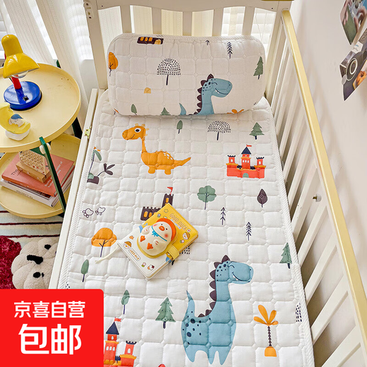 Double-layer gauze mattress baby small mattress pure cotton spliced bed soft cushion children kindergarten sleeping mat baby mattress Dinosaur Castle single mattress 60*135cm recommended size in kindergarten