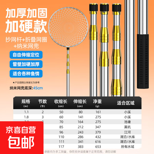 Net-copying rod set, complete set of fishing net, fishing net pocket, fishing net, folding net, copy-operating net, fishing gear, telescopic net-copying rod, stainless steel vigorous horse yellow rod, 4CM large mesh, 6m