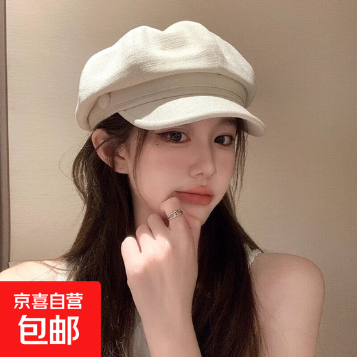 Retro octagonal beret hat for women in summer 2025 new Korean style trendy versatile big head circumference showing face little painter hat #1194-beige one size (54-58cm) can generally be worn