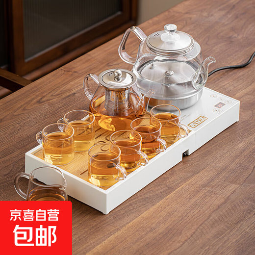 Complete set of high-end glass tea sets, fully automatic water-boiling electric ceramic stove, teapot, household Kung Fu tea cup and tea tray Yunlin glass tea set, integrated tea tray including electrical appliances