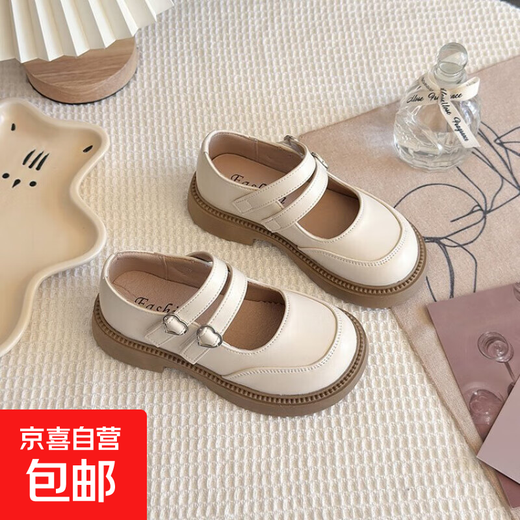 Girls' shoes children's princess small leather shoes 2025 autumn new small black shoes performance baby little girl single shoes high heels beige 26