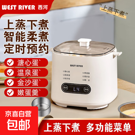 Egg cooker, steamer, electric steamer, small stewing and steaming all-in-one small steamer, omelette pot, small steamed egg artifact, household dormitory electric frying pan, small appliance, small electric cooker, double layer, with steamed egg rack + stainless steel custard bowl, 6 major functions