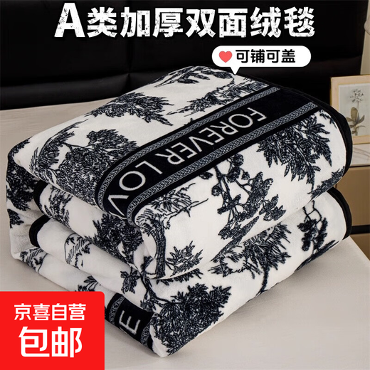 Double-sided velvet blanket quilt thickened cover blanket winter sheets dormitory single office double-layer milk velvet bed blanket ink painting 100*150cm baby blanket