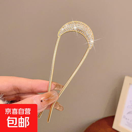Painted hairpin hairpin new retro design pearl hair ornament hairpin new Chinese style hairpin on the back of the head 7# gold rhinestone U-shaped