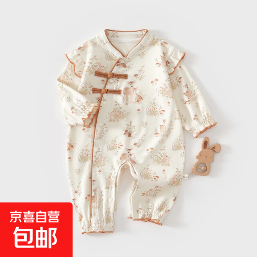 婴儿连体衣纯棉春秋款女宝宝国潮韩版四季衣服新生儿月子服包屁衣 16813国潮小鹿建议室内20-27℃ 66cm 66（建议3-6月12-14斤）