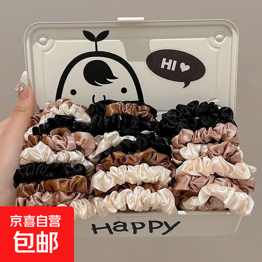 Headband for women, high-elasticity and durable rubber band hair rope, high-end French small intestine hair tie, hair accessories, adult leather case, 8 pieces of satin feel, mixed colors, random colors