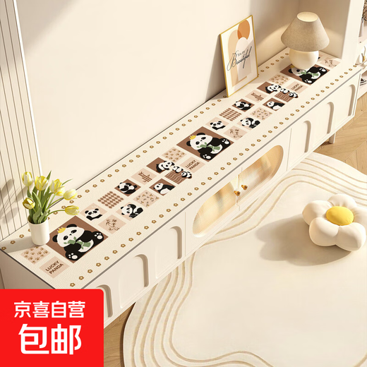 中古风电视柜桌垫美观新款轻奢高级感桌布鞋柜餐边柜台面保护垫子 硅胶-ZD12174熊猫软偶 45*260cm